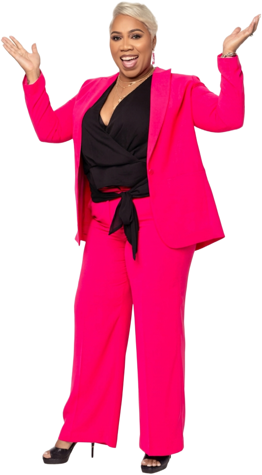 Karaunda Frederick, Houston REALTOR®, in a fuchsia suit